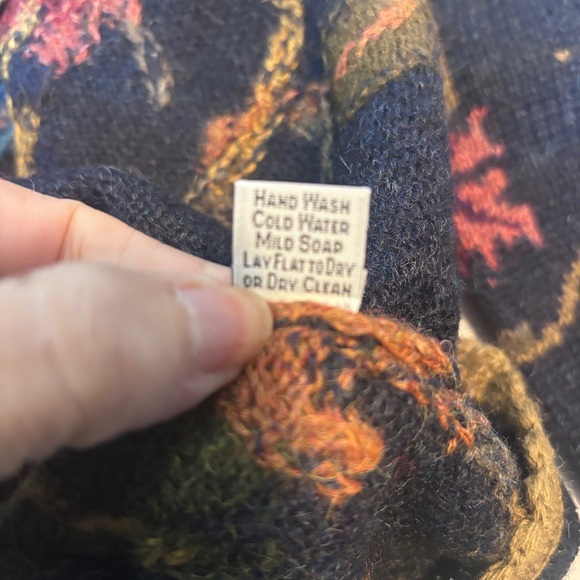 Peruvian Connection Sz M Blue Floral Heavy Alpaca Rich Cardigan Sweater - Picture 6 of 9